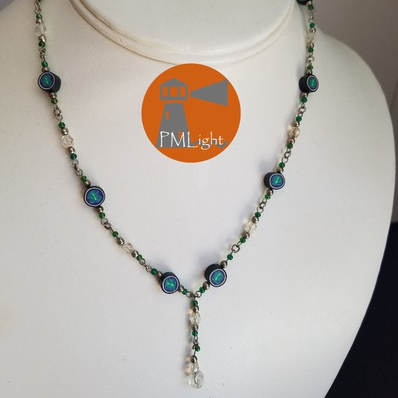 Frog Beaded Necklace Purple and Green Choker Dangle 🐸 - Picture 2 of 10